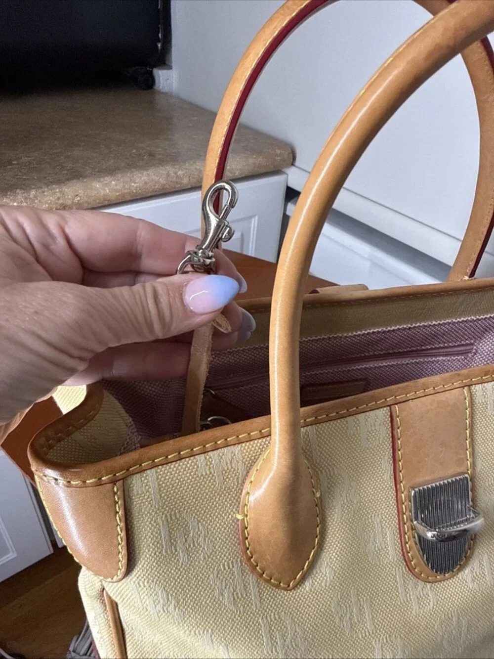 Dooney & Bourke Yellow/Cream DB Small Double Handle Tote Very Nice Leather Purse